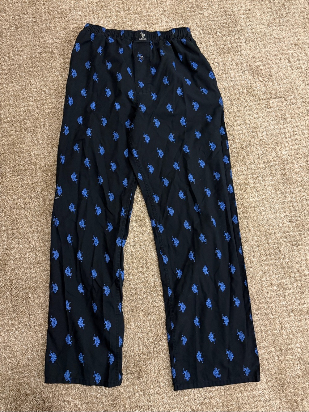 U.S. Polo Assn. Black Pajama Pants with Blue Pony Print